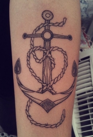 手臂可爱的黑色线条船锚纹身图案