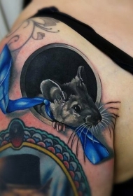 大臂3D风格的彩色老鼠和黑洞纹身图案