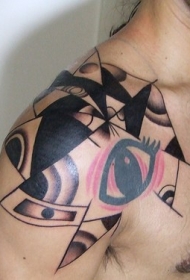 肩部彩色的抽象眼睛主题纹身图案