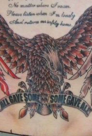 腰部美国军事鹰和字母纹身图案