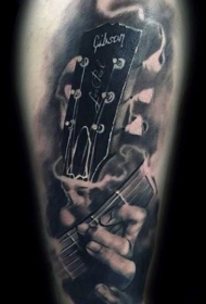 灿烂的音乐主题黑白吉他手臂纹身图案