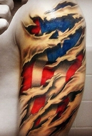 美国国旗下皮肤撕裂手臂纹身图案
