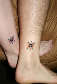 非常好看的两只部落乌龟脚踝纹身图案