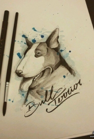 欧美狗头像字母纹身图案手稿