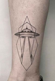 小腿经典的黑色外星帆船与几何纹身图案
