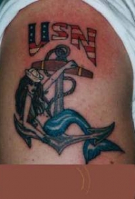 美国海军美人鱼和船锚手臂纹身图案