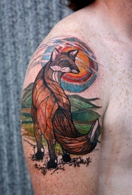 手臂惊人漂亮的狐狸纹身图案