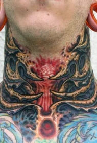 颈部个性的彩色外星生物纹身图案