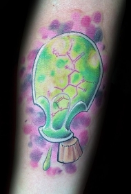 卡通风格的彩色毒瓶与化学符号手臂纹身图案