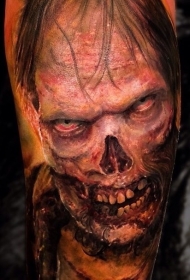 彩色恐怖风格的写实僵尸肖像手臂纹身图案