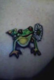 彩色小青蛙与花朵纹身图案