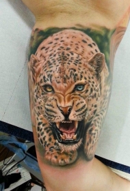 手臂逼真的彩色豹子纹身图案
