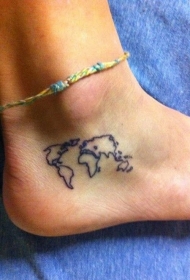 脚踝小清新世界地图纹身图案