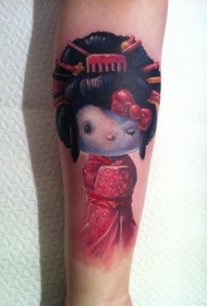 手臂3D彩色的可爱艺妓娃娃纹身图案