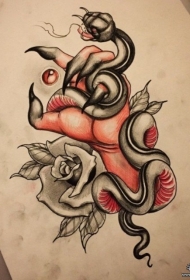 欧美school手蛇玫瑰黑暗系纹身图案手稿