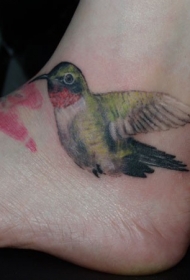 逼真的彩色蜂鸟脚踝纹身图案