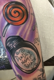 有趣的罐子与字母棒棒糖彩色手臂纹身图案