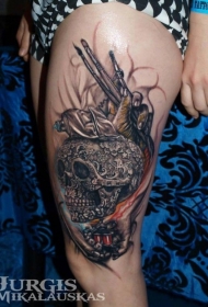 大腿非常酷的创意骷髅纹身图案