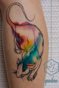 水彩风格惊人的小老鼠小腿纹身图案