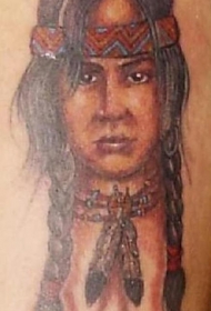 北美土著女孩肖像纹身图案