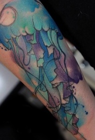 简单的五彩水母手臂纹身图案