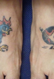 公鸡和小猪奔跑脚背纹身图案