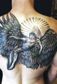 非常精致的堕落天使背部纹身图案