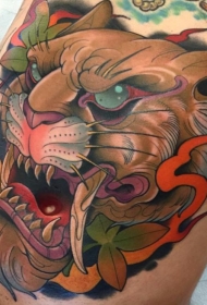 手臂亚洲风格的彩色邪恶幻想虎纹身图案