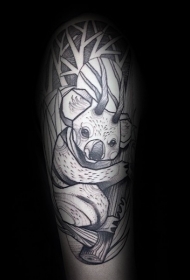 木制的黑色考拉和鹿角手臂纹身图案