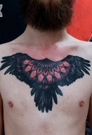 男性胸部彩绘school翅膀纹身图案