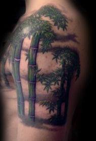 大臂3D风格的自然彩色竹子纹身图案