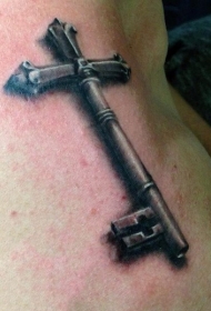 手臂3D黑色华丽的十字架钥匙纹身图案