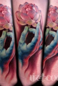 手臂3D风格彩色的手和花朵纹身图案