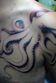 肩部3D无色的大章鱼纹身图案