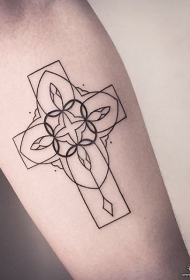 小臂简单的几何线条十字架纹身图案