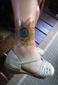 美丽的彩绘向日葵脚踝纹身图案