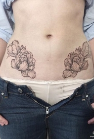 女生腹部花卉小清新性感纹身图案