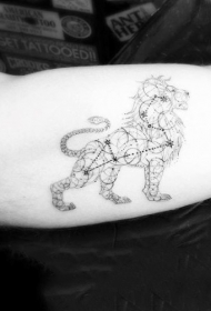手臂黑色的星座符号与狮子纹身图案