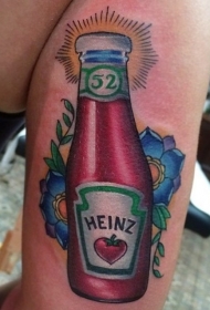 手臂奇妙的五彩番茄酱瓶和花朵纹身图案