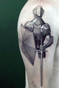 手臂抽象风格的黑白中世纪骑士纹身图案