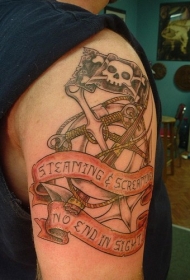 手臂海盗船和船锚彩绘纹身图案