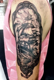 美丽的手绘黑白帆船绳子手臂纹图案身