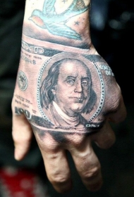美式写实的比尔肖像手背纹身图案