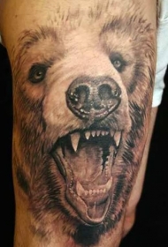 写实的棕色熊头大腿纹身图案