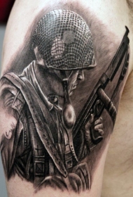 写实的黑白二战美国士兵手臂纹身图案