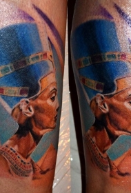 埃及女王肖像彩色手臂纹身图案