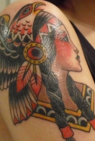 手臂彩色美洲土著女孩与鹰纹身图案