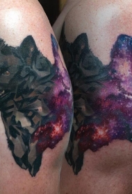大臂抽象风格彩色的星空和有趣的狗纹身图案