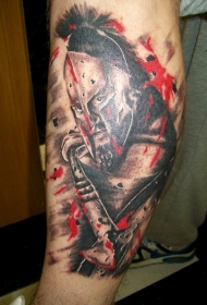 小腿很酷的3D绘色血腥斯巴达战士纹身图案