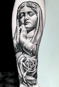 手臂3D黑色的宗教雕像纹身图案